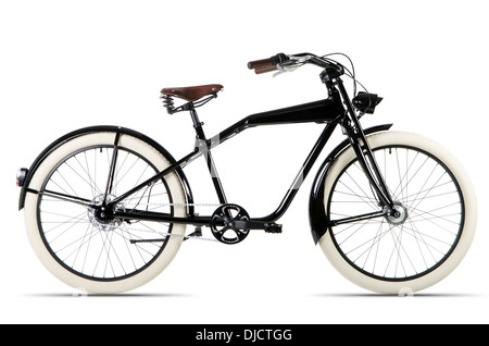 Cruiser Fahrrad vor weißem Hintergrund schwarz Stockfoto