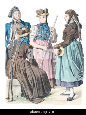 Ende des 19. Jahrhunderts XIX 1800er Jahren Deutschland Kostüm (von links nach rechts) St. Georgen und Sommerau Stockfoto
