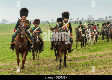 Historischen Schlachtfeld, Schlacht von Jena im Jahre 1806, als Napoleon die französische Armeeführung auf Pferde, amerikanischen Schauspieler Mark Schneider Stockfoto