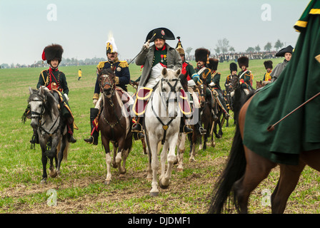 Historischen Schlachtfeld, Schlacht von Jena im Jahre 1806, als Napoleon die französische Armeeführung auf Pferde, amerikanischen Schauspieler Mark Schneider Stockfoto