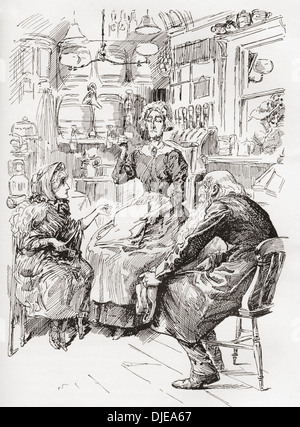 Herr Riah & Miss Wren auf die sechs lustigen Fellowship-Träger. Illustration von Harry Furniss für die Dickens Roman unser gemeinsamer Freund Stockfoto