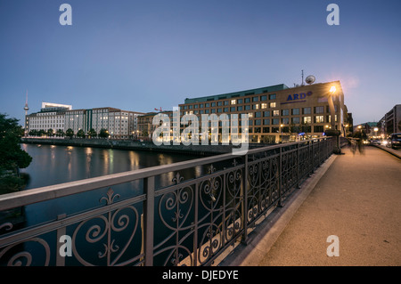 ARD TV-Studio, Fluss Spree, Alex Fernsehturm, Stockfoto