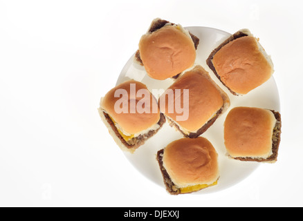 Platte von Burger Schieberegler mit Käse Stockfoto