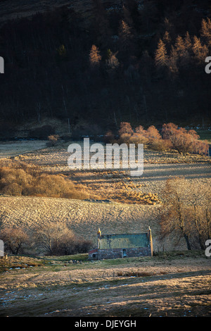 Schutzhütte am Glen Gairn in Aberdeenshire, Schottland. Stockfoto