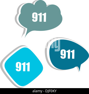 911 auf moderne Banner Design-Vorlage. Satz von Aufklebern, Etiketten, Tags, Wolken Stockfoto