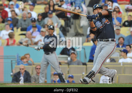5. Juni 2010 - Los Angeles, Kalifornien, USA - 5. Juni 2010: Atlanta Braves Fielder verließ Gregor Blanco (1) Schaukeln und vermisst die erste Seillänge des Spiels von Tschad Billingsley The Atlanta Braves konfrontiert die Los Angeles Dodgers im Dodger Stadium in Los Angeles, California.Mandatory Kredit: Andrew Fielding / Southcreek Global (Credit-Bild: © Andrew Fielding/Southcreek Global/ZUMAp Stockfoto