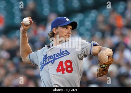 29. Juni 2010: San Francisco, Kalifornien: San Francisco Giants beherbergt die Los Angeles Dodgers.  Ab Los Angeles Schwindler Krug John Ely (48) Stellplätze gegen die San Francisco Giants.  Los Angeles Dodgers gewinnen das Spiel 4: 2. (Kredit-Bild: © Dinno Kovic/Southcreek Global/ZUMApress.com) Stockfoto