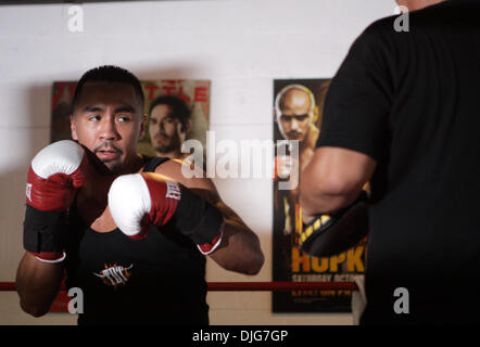 14. Juli 2010 - Dallas, Texas, USA - leichte Boxer ROCKY JUAREZ klappt für die Medien und Fans in der Maple Street Boxing Gym in Vorbereitung für seinen Kampf am 31 Juli in Las Vegas gegen Jorge Linares.  (Kredit-Bild: © Robert Hughes/ZUMApress.com) Stockfoto