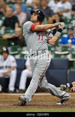 23. Juli 2010 - Milwaukee, Wisconsin, Vereinigte Staaten von Amerika - 23. Juli 2010: Washington Nationals dritte Baseman Ryan Zimmerman (11) at bat während des Spiels zwischen den Milwaukee Brewers und Washington Nationals im Miller Park in Milwaukee, Wisconsin.  Die Brauer besiegte die Staatsangehörigen 7-5.  Obligatorische Credit: John Rowland / Southcreek Global (Kredit-Bild: © Southcreek Global/ZUM Stockfoto