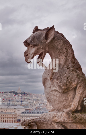 Einer der berühmten Wasserspeier der Kathedrale Notre Dame de Paris. Stockfoto