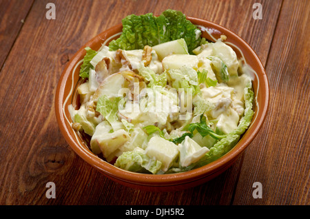 Waldorf-Salat gemacht, frische Äpfel, Sellerie und walnuts.farm-Stil Stockfoto