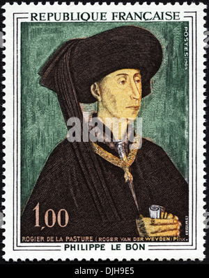 Briefmarke Frankreichs mit Malerei von Philippe Le Bon Herzog von Burgund von Roger Van Der Weyden ausgestellt 1969 Stockfoto