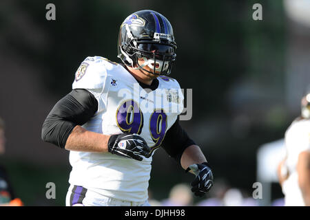 30. Juli 2010: Baltimore Ravens defensives Ende Paul Kruger (99) in Aktion während Ravens Trainingslager am McDaniel College in Westminster, MD... Obligatorische Credit: Russell Tracy / Southcreek Global. (Kredit-Bild: © Russell Tracy/Southcreek Global/ZUMApress.com) Stockfoto