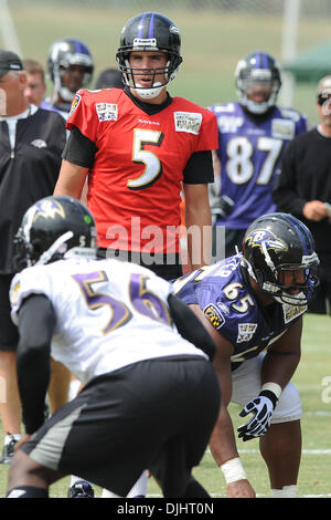 3. August 2010 - Westminster, Maryland, Vereinigte Staaten von Amerika - 3. August 2010: Baltimore Ravens quarterback Joe Flacco (5) während der Raben Trainingslager am McDaniel College in Westminster, MD... Obligatorische Credit: Russell Tracy / Southcreek Global (Kredit-Bild: © Southcreek Global/ZUMApress.com) Stockfoto