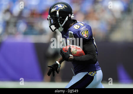 7. August 2010 - Baltimore, Maryland, Vereinigte Staaten von Amerika - 7. August 2010: Baltimore Ravens Wide Receiver Anquan Boldin (81) in Aktion während Ravens Trainingslager im M & T Bank Stadium in Baltimore, MD... Obligatorische Credit: Russell Tracy / Southcreek Global (Kredit-Bild: © Southcreek Global/ZUMApress.com) Stockfoto