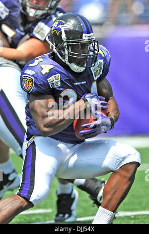 7. August 2010 - Baltimore, Maryland, Vereinigte Staaten von Amerika - 7. August 2010: Baltimore Ravens Runningback Jalen Parmele (34) in Aktion während Ravens Trainingslager im M & T Bank Stadium in Baltimore, MD... Obligatorische Credit: Russell Tracy / Southcreek Global (Kredit-Bild: © Southcreek Global/ZUMApress.com) Stockfoto