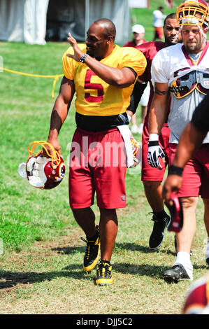 7. August 2010 - Ashburn, Virginia, Vereinigte Staaten von Amerika - 7. August 2010: Washington Redskins Quarterback DONOVAN MCNABB (#5) geht auf den Übungsplatz am 10. Tag des Trainingslagers am Redskins Park, Ashburn, Virginia... Obligatorische Credit - Rassi Borneo / Southcreek Global (Kredit-Bild: © Southcreek Global/ZUMApress.com) Stockfoto