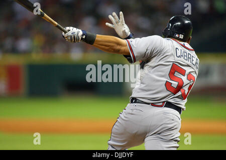 10. August 2010 - Houston, Texas, Vereinigte Staaten von Amerika - 10. August 2010: Atlanta Braves Outfielder MELKY CABRERA (53) Fledermäuse im 7. Inning. Die Atlanta Braves besiegte die Houston Astros 4-2 im Minute Maid Park in Houston, Texas... Obligatorische Credit: Luis Leyva/Southcreek Global (Kredit-Bild: © Southcreek Global/ZUMApress.com) Stockfoto