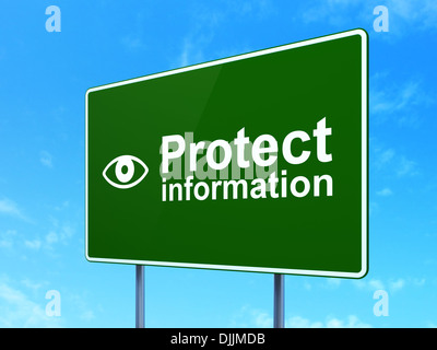 Sicherheitskonzept: Informationen und Auge auf Schild schützen Stockfoto