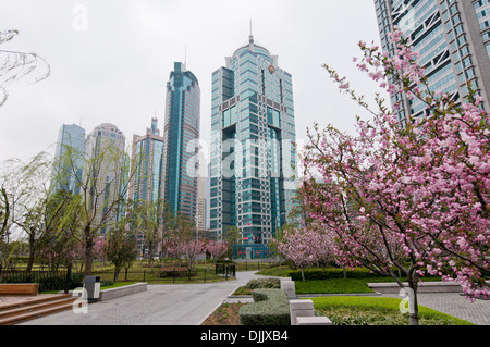 Von links: One Lujiazui, Hang Seng Bank Tower, Huaneng Union Mansion, World Finance Tower und China Merchants, Pudong, Shanghai Stockfoto