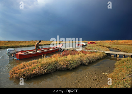 Bootsfahrt am Delta des Evros-Fluss, Thrakien (Thrakien), Griechenland. Stockfoto