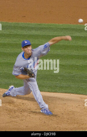 27. August 2010 - wirft Denver, Colorado, USA - MLB Baseball - Los Angeles Schwindler Krug CLAYTON KERSHAW bei einem 6: 2-Sieg über den Colorado Rockies im Coors Field. (Kredit-Bild: © Don Senia Murray/ZUMApress.com) Stockfoto