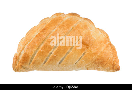 Traditionelle nationale Gericht von Cornwall eine Cornish Pasty vor einem weißen Hintergrund isoliert Stockfoto