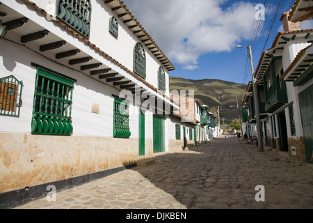 Kopfsteinpflaster, Villa de Leyva, Kolumbien Stockfoto