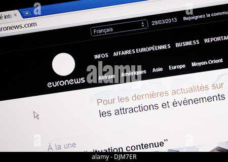 Website des europäischen Fernsehsender Euronews, Sitz in Lyon, Frankreich. Stockfoto