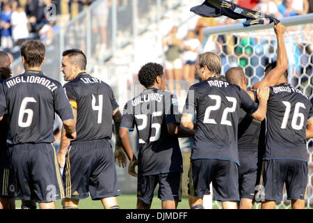 25. September 2010 - Chester, Pennsylvania, Vereinigte Staaten von Amerika - Philadelphia Union vorwärts Fred (#7) feiert sein Tor mit Teamkollegen während des Spiels gegen Chivas USA im PPL Park in Chester, Pennsylvania. Die Union gewann 3: 0. (Kredit-Bild: © Kate McGovern/Southcreek Global/ZUMApress.com) Stockfoto