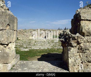 Syrien. Ugarit. Antike Hafenstadt an der Ras Shamra. Neolithische späten Bronzezeit. Die Ruinen. Stockfoto