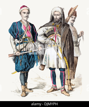 19. Jahrhundert XIX kaukasischen Männer aus (von links nach rechts) Tchetchen, Anapa und Lesghia Stockfoto
