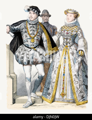 16. Jahrhundert XVI 1500er Jahren verließ Frankreich nach rechts Charles IX, Gemahlin Elisabeth von Österreich Stockfoto