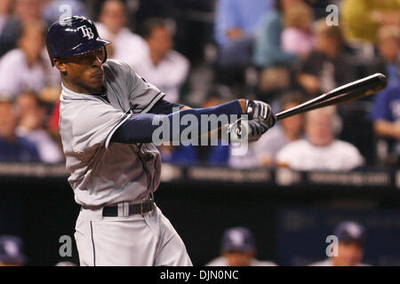 30. September 2010 - Kansas City, Missouri, Vereinigte Staaten von Amerika - Tampa Bay Rays Center Fielder B.J. Upton (2) während am Donnerstag Baseball-Spiel zwischen den Kansas City Royals und die Tampa Bay Rays im Kauffman Stadium in Kansas City, Missouri. Die Royals besiegte die Strahlen 3-2. (Kredit-Bild: © James Allison/Southcreek Global/ZUMApress.com) Stockfoto