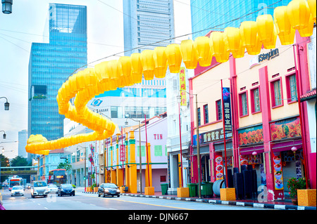Chinatown-Straße am Morgen in Singapur Stockfoto