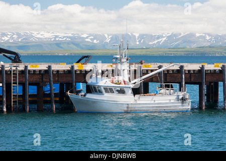 Die F/V Glück Taube auf der Anklagebank bei Cold Bay, Südwest-Alaska, Sommer gebunden. Stockfoto