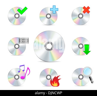 CD dvd Mesh Disc Icon-Set auf dem weißen Hintergrund isoliert Stockfoto