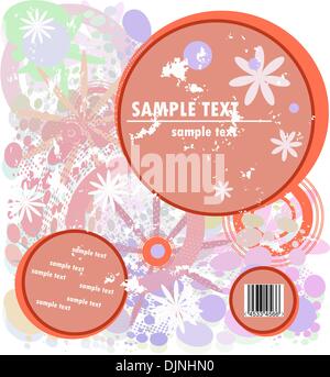 Floral Grunge Probe Textrahmen mit Kreisen und Punkten Hintergrund und barcode Stock Vektor