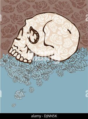 Hand gezeichnet Schädel auf rosa Hintergrund. Stock Vektor