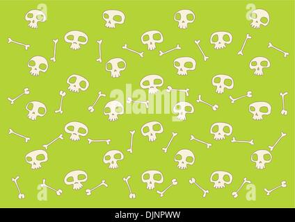 Muster aus lustigen Schädel und Knochen auf hellen grünen Hintergrund. Vektor-illustration Stock Vektor