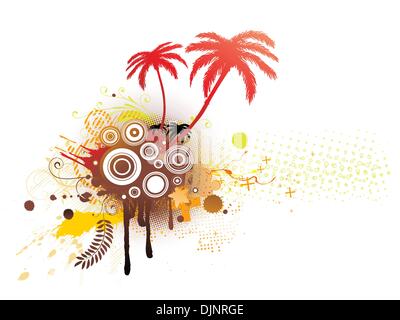 Ein Vektor dargestellt dekorative Elemente mit Palmen und Grunge-Kreise Stock Vektor