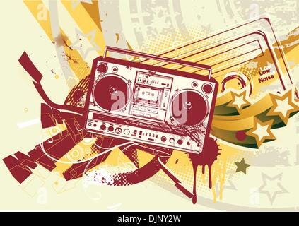 Vektor-Illustration des Grunge Stil städtischen Hintergrund im Graffiti-Stil mit coolen Boom Box. Stock Vektor