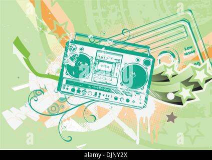 Vektor-Illustration des Grunge Stil städtischen Hintergrund im Graffiti-Stil mit coolen Boom Box. Stock Vektor