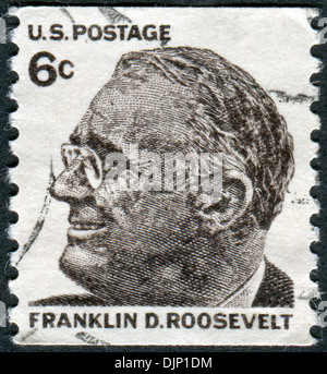 Eine Briefmarke gedruckt in den USA, zeigt ein Porträt des 32. Präsident der Vereinigten Staaten, Franklin Delano Roosevelt Stockfoto