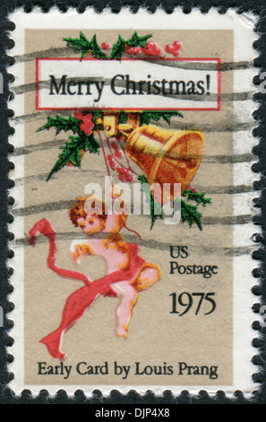 USA - ca. 1975: Eine Briefmarke gedruckt in USA, Weihnachten Thema zeigt Weihnachten Postkarte von Louis Prang, ca. 1975 Stockfoto