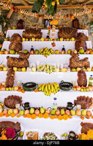 Ein Altar oder Ofrendas richten Sie zur Feier des Tages der Toten Festival 1. November 2013 in Oaxaca, Mexiko. Stockfoto