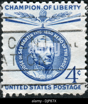 Briefmarken gedruckt in USA, Champion of Liberty Issue stellt einen südamerikanischen General und Politiker José de San Martin Stockfoto