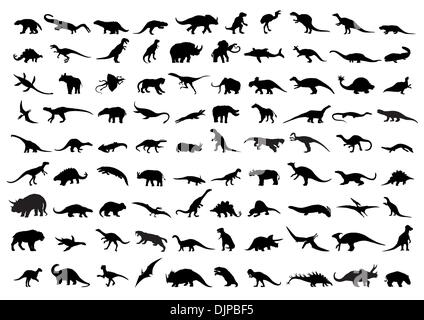 Dinosaurier-Silhouetten, isoliert auf weiss Stock Vektor