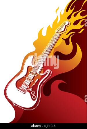 E-Gitarre-Banner mit dem stilisierten Feuer Stock Vektor