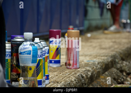 Nahaufnahme einer der Arten von Spraydosen verwendet bei der Veranstaltung von den Künstlern. Stockfoto